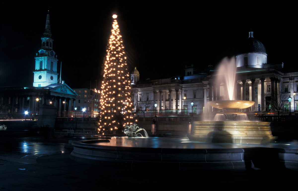 Trafalgar Square with the traditional Christmas tree