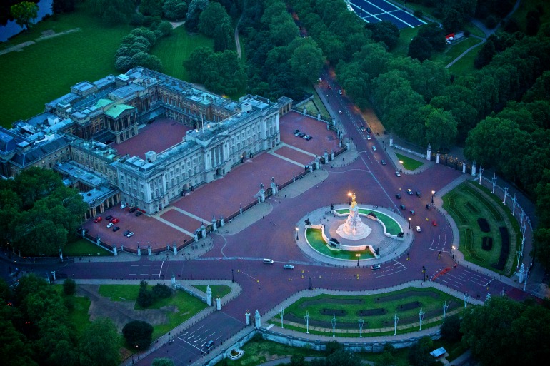 Buckingham Palace: Aerial shot at night. Photo Credit: ©London & Partners.