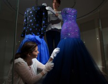 Kensington Palace - Conservators put the finishing touches to an Evening dress by Murray Arbeid, 1986 as worn by Diana, Princess of Wales.