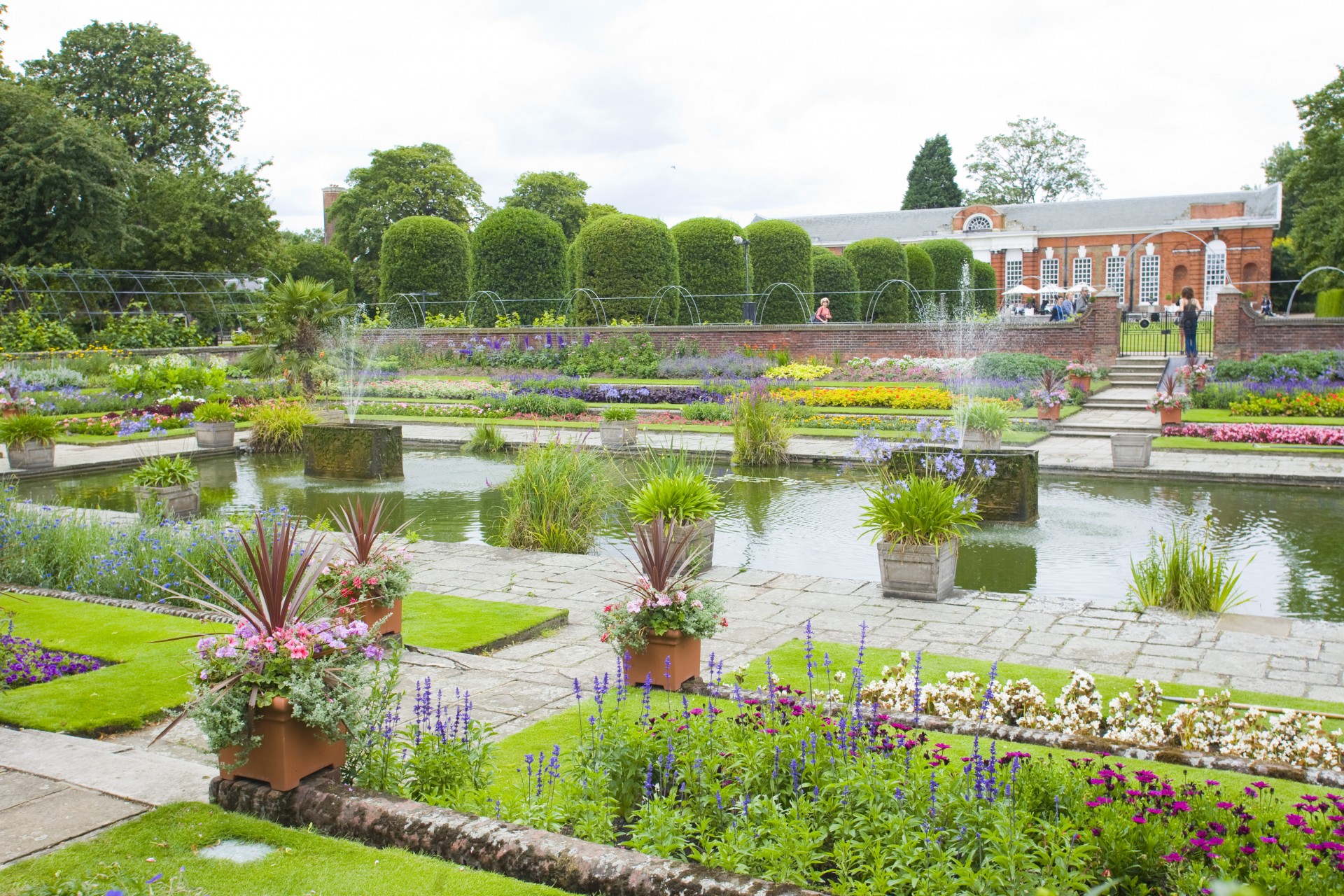 Kensington Palace - The Sunken Garden view looking north towards the Orangery.