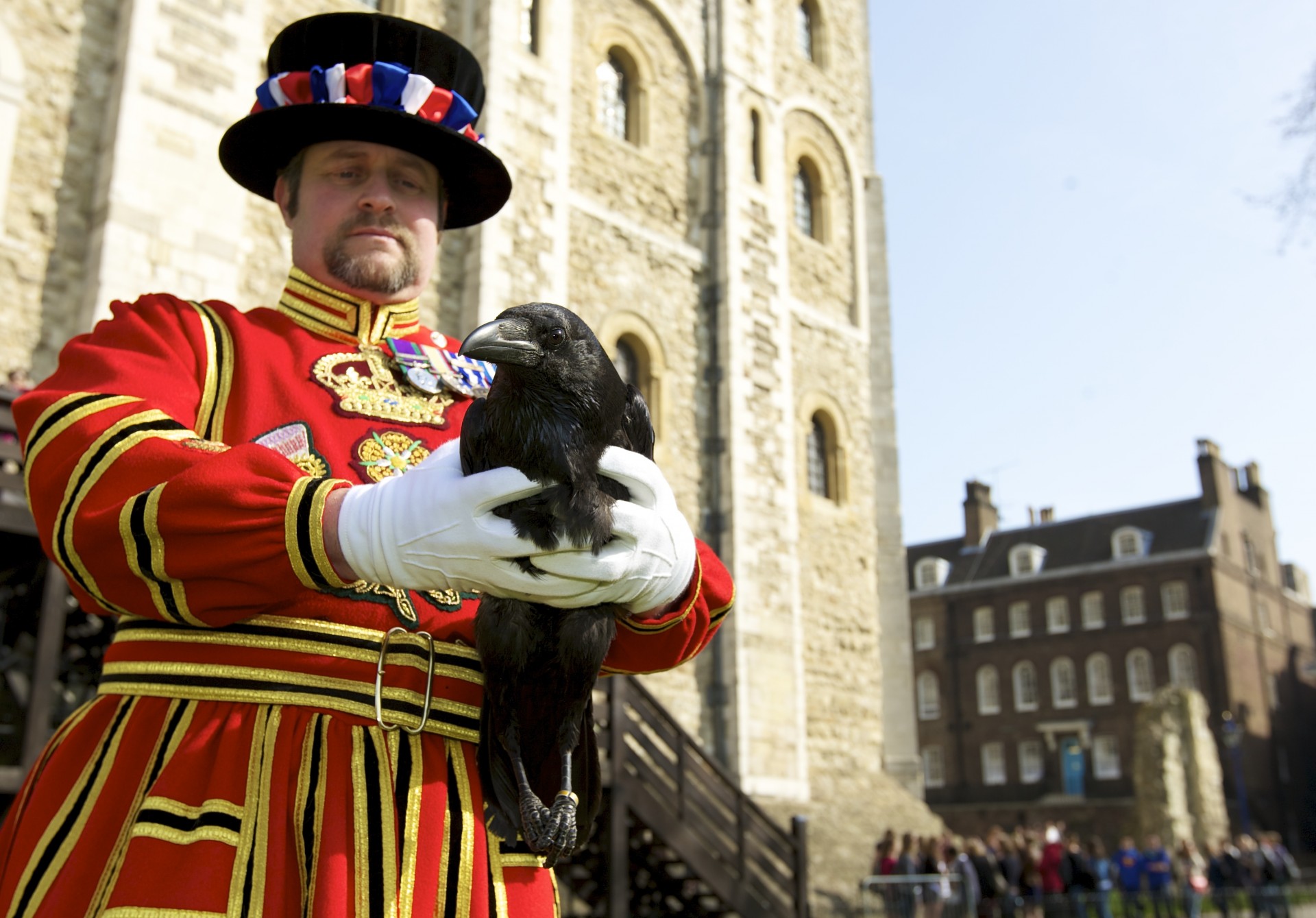 Tower of London - Raven Master Chris Skaife with Rocky the raven. It is not known when the ravens first came to the Tower of London but their presence is protected by legend.