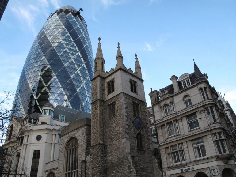 City of London - 30 St Mary Axe known as the The Gherkin. Photo Credit: ©Nigel Rundstrom.