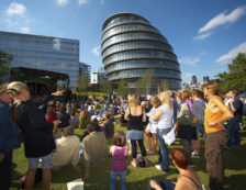 London Architecture - Crowds enjoying the sun on the Southbank at the Thames Festival in front of City Hall. Photo Credit: ©Visit London Images.