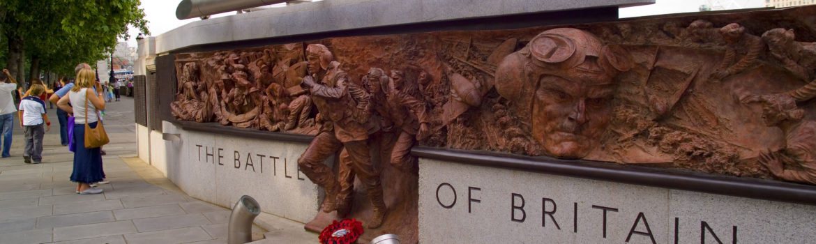 The Battle of Britain Monument on Victoria Embankment in London, designed by Paul Day the bronze plaques dramatically depict RAF crewmen scrambling into action. Photo Credit: ©Visit London Images.