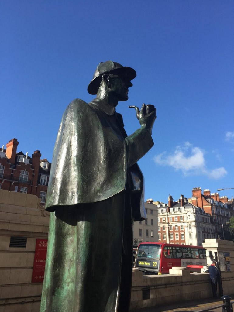 London: Sherlock Holmes Statue by John Doubleday at 4 Marylebone Road. Photo Credit: ©Glyn Jones.