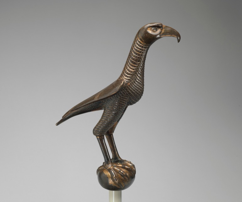 Gilded bronze falcon, Bronze, traces of gold, Sicily or southern Italy, 1200-1220 AD, from "Sicily: Culture & Conquest". Photo Credit: © The Metropolitan Museum of Art via British Museum. 