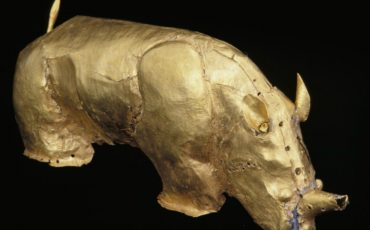 Gold rhino. From Mapungubwe, capital of the first kingdom in southern Africa, c. AD 1220 - 1290. Photo Credit: Department of Arts ©University of Pretoria via British Museum.