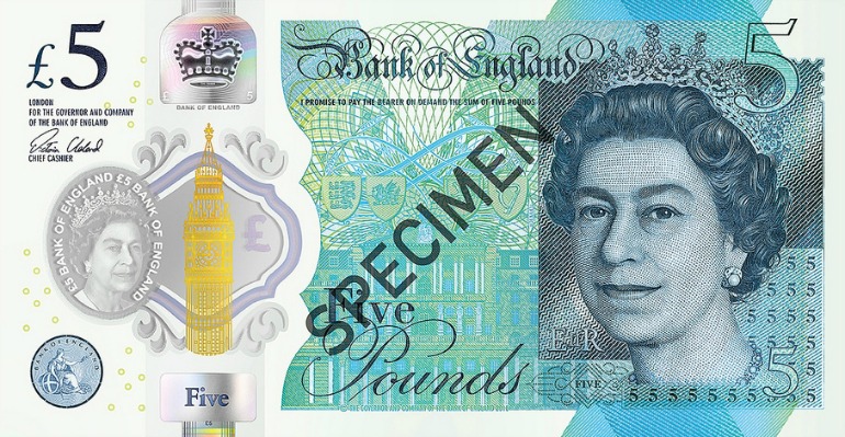 New Plastic £5 banknotes.