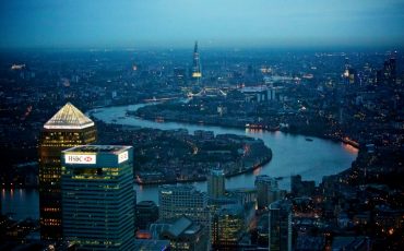 Canary Wharf aerial shot at night. Photo Credit: © London & Partners.