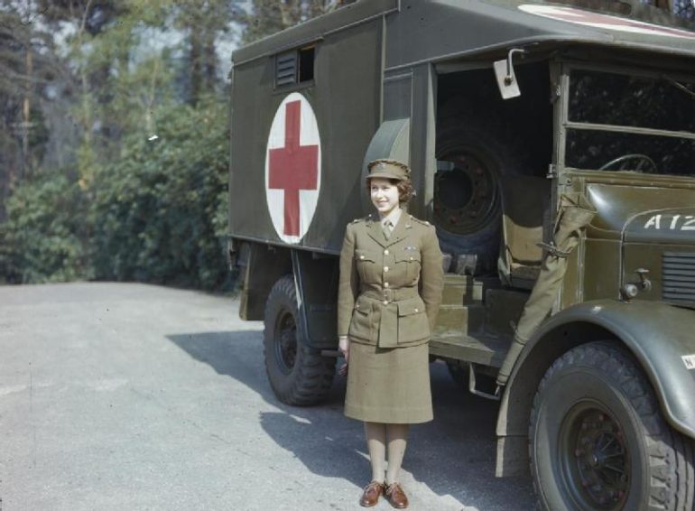 Princess Elizabeth in Auxiliary Territorial Service uniform, April 1945. Photo Credit: © Public Domain via Wikimedia Commons.