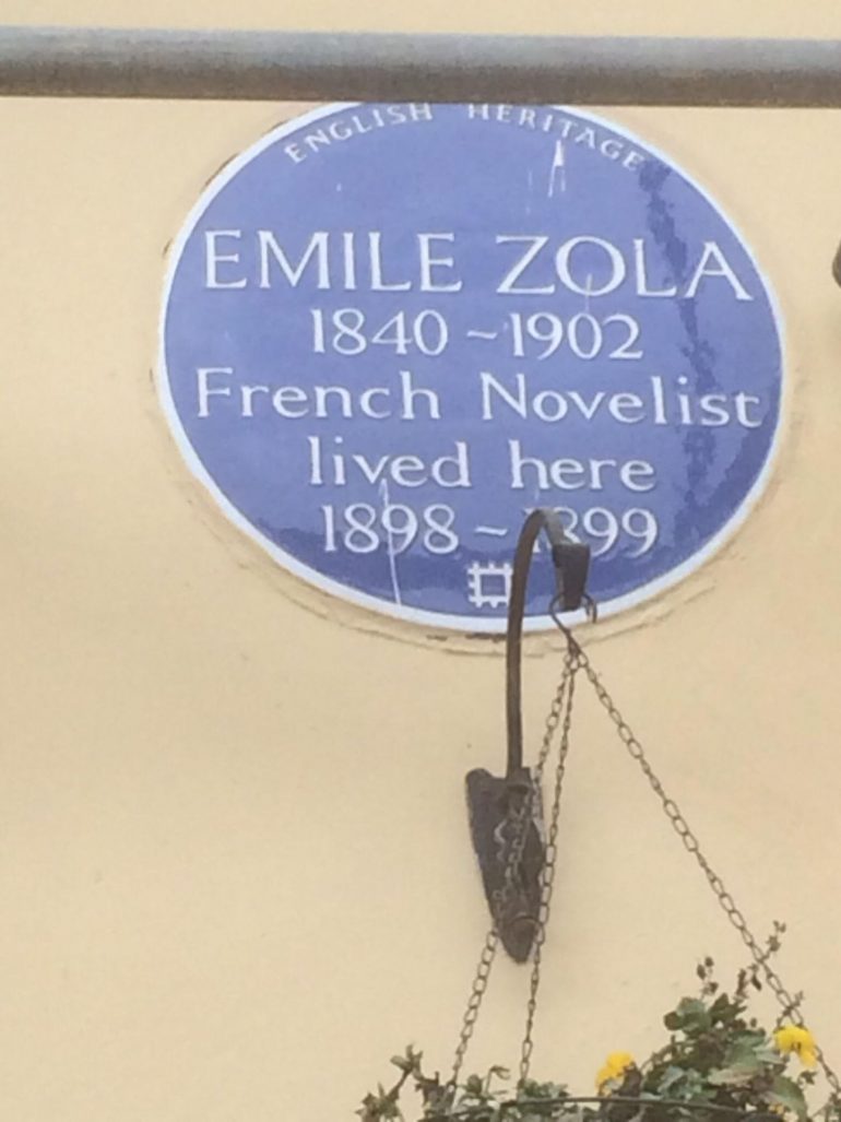 Queen's Hotel in Norwood area of London: Blue Plaque for Emile Zola. 