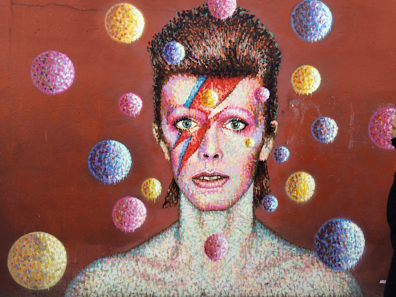 David Bowie Mural inspired by his album, Aladdin Sane in Brixton area of London. Photo Credit: © Edwin Lerner. 