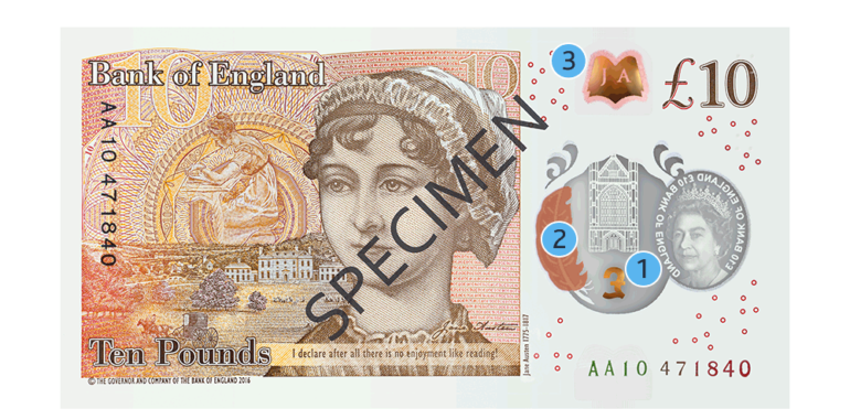 Polymer £10 banknote: back with Jane Austen