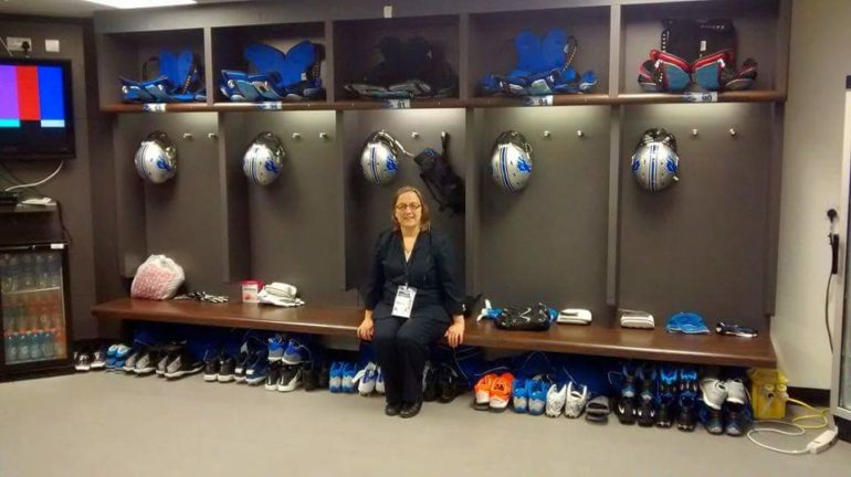 NFL International Series: Sarah Reynolds in LA Rams Locker Room. Photo Credit: © Sarah Reynolds. 