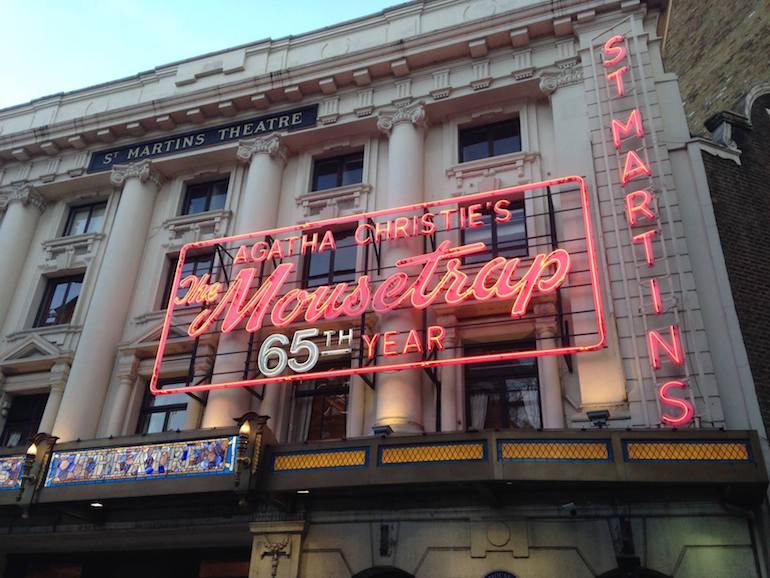 Agatha Christie's The MouseTrap 65th anniversary sign. Photo Credit: © Mousetrap London.