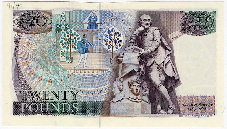 William Shakespeare on £20 note.