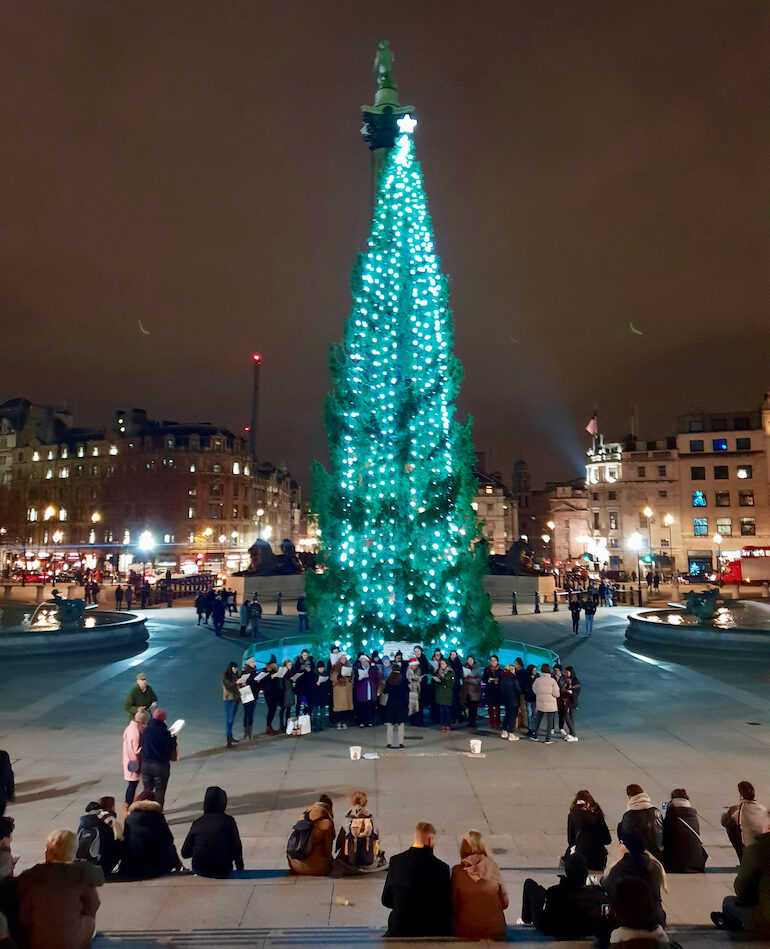 2018 Trafalgar Square Christmas Tree and carol singers. Photo Credit: © Ursula Petula Barzey.