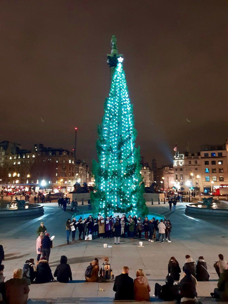 2018 Trafalgar Square Christmas Tree and carol singers. Photo Credit: © Ursula Petula Barzey. 