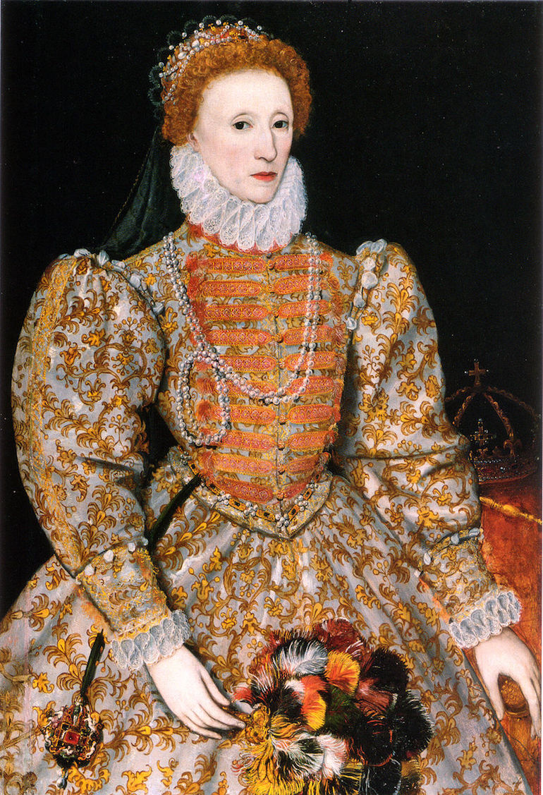 Portrait of Queen Elizabeth I of England, painted circa 1575 by Darnley. Photo Credit: © Public Domain via Wikimedia Commons.