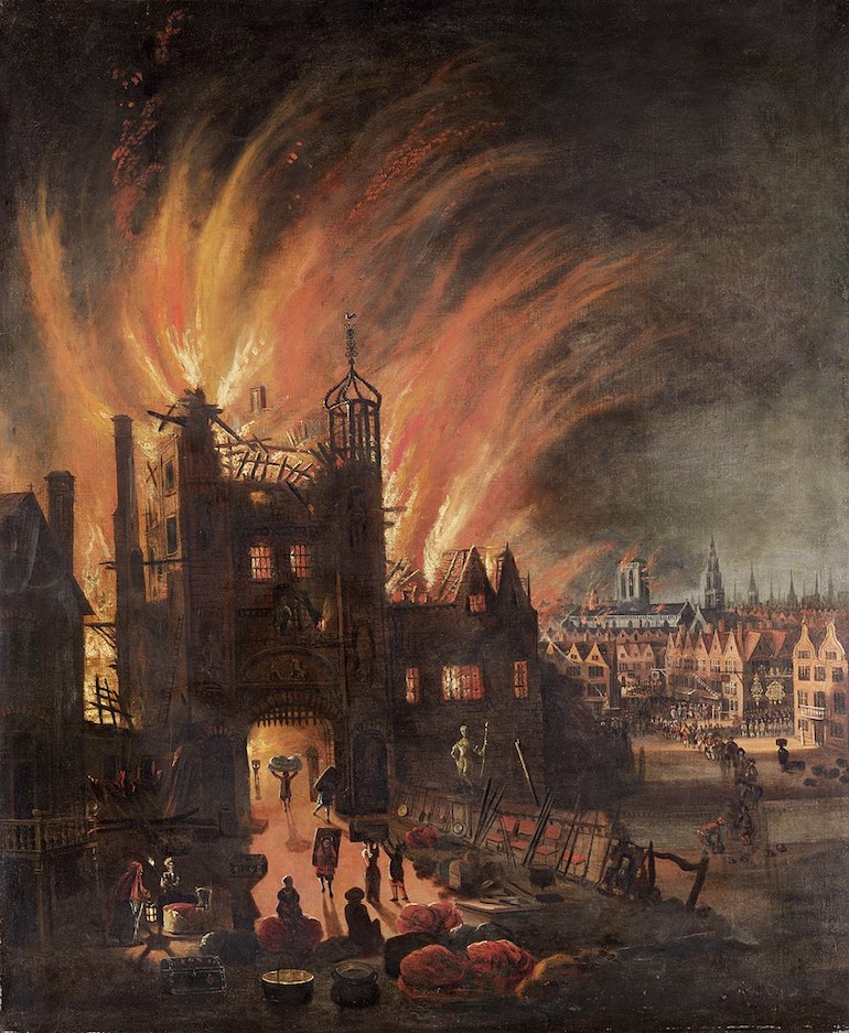 Painting of the Great Fire of London, with Ludgate and Old St. Paul's. Photo Credit: © Public Domain via Wikimedia Commons. 