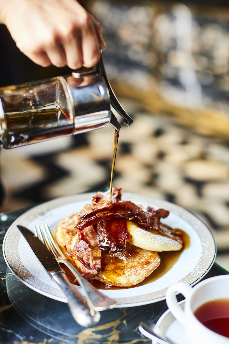 Brunch in London: Pancakes with Bacon at The Wolseley. Photo Credit: © David Loftus via The Wolseley.