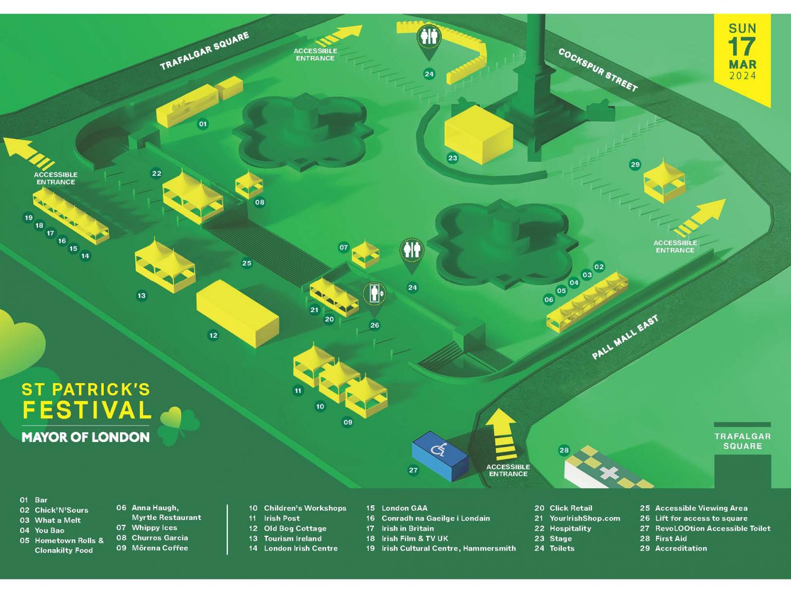 London St Patricks Day event map 2024.