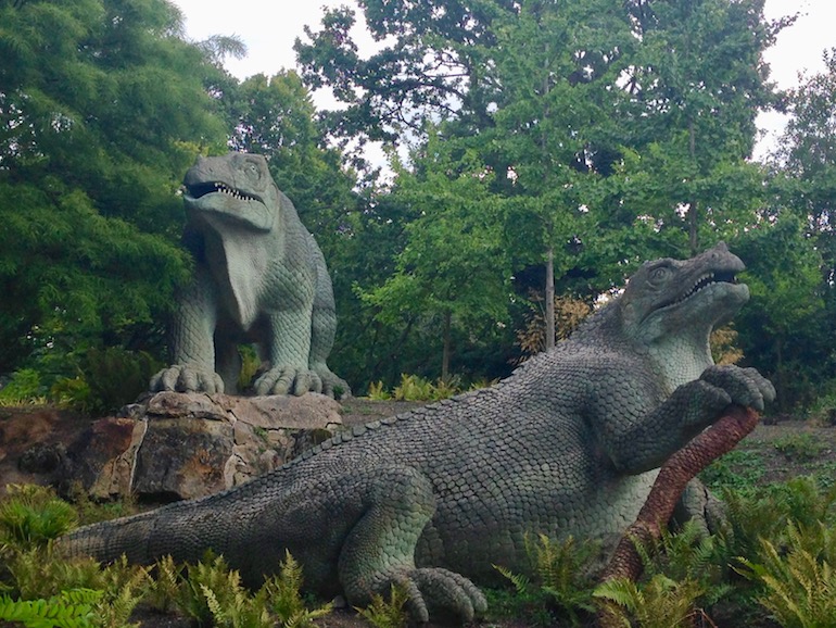 An 1853 model of an Iguanodon; the most recognisable of the Crystal Palace Dinosaurs in London. Photo Credit: © Ursula Petula Barzey.