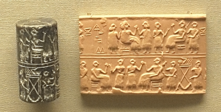 British Museum in London: Seal and seal impression from grave of Puabi from Ur, Mesopotamia, c 2600 BC. Photo Credit: ©  Ingrid M Wallenborg.