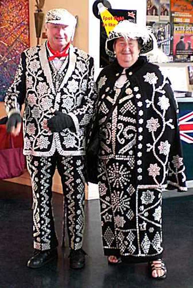 Pearly King and Queen in London. Photo Credit: © Vilakins via Wikimedia Commons.