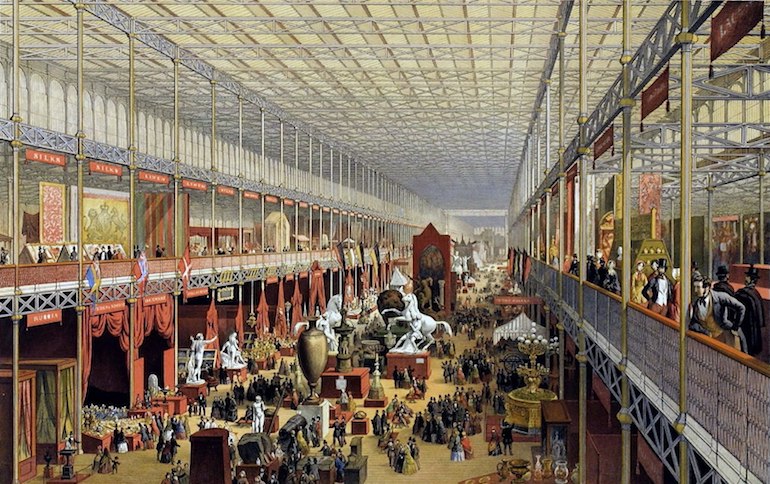 The interior of the Crystal Palace in London during the Great Exhibition of 1851. Photo Credit: © Public Domain via Wikimedia Commons.