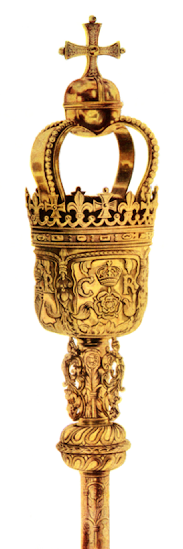 Top of one of the British ceremonial maces bearing the cypher of Charles II. Photo Credit: © Public Domain via Wikimedia Commons. 