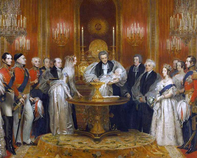 Painting by Charles Robert Leslie of The Lily Font at the christening of Victoria, Princess Royal, 10 February 1841. Photo Credit: © Public Domain via Wikimedia Commons.