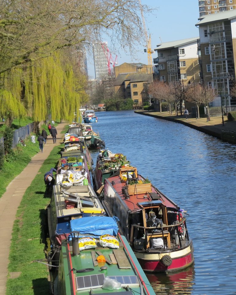 Boats moored along the Hertford Union Canal, Bow, East London. Photo Credit: © Steve Fallon.