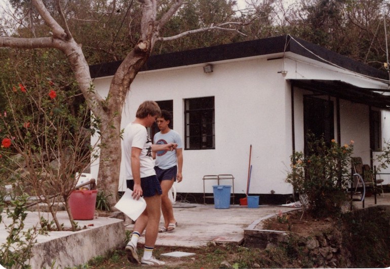 Steve Fallon & Mike Rothschild at upper house, No 1 Tong Fuk Village, Lantau Hong Kong (1990).