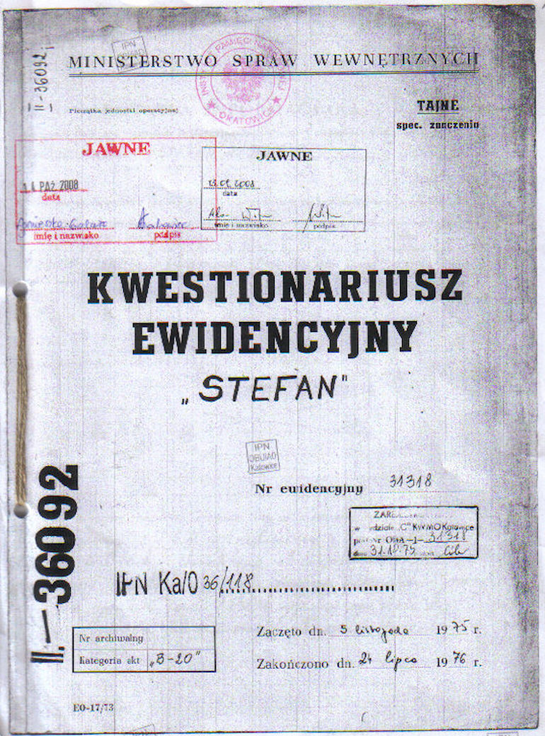 File on Steve kept by the Polish secret police in 1975/6. Photo Credit: Steve Fallon.