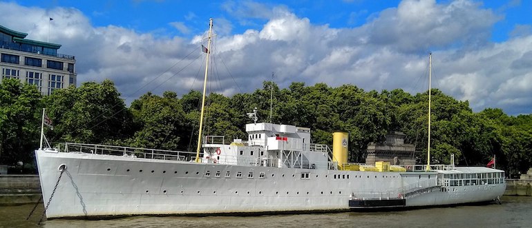 HMS Wellington on Thames River in London. Photo Credit: © Hammersfan via Wikimedia Commons.