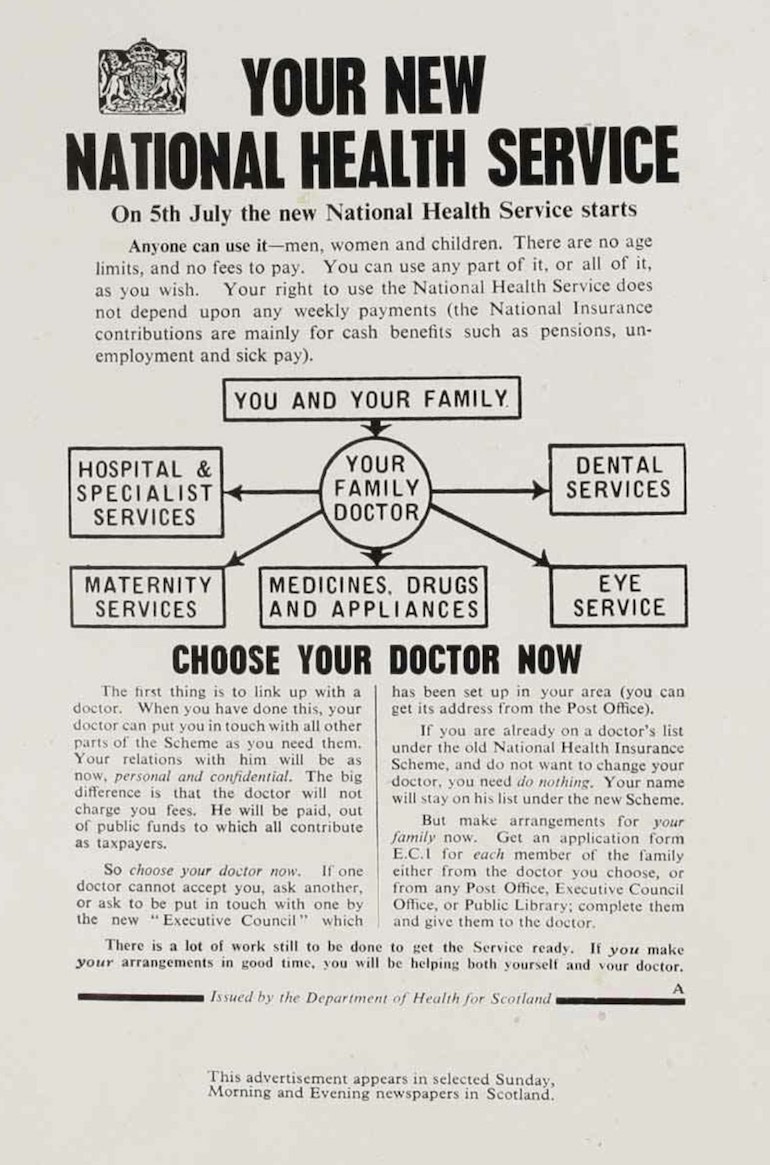 Your new National Health Service Leaflet, May 1948. Photo Credit: ©  The National Archives via Wikimedia Commons.