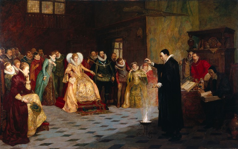 Painting of John Dee performing an experiment before Queen Elizabeth I. Photo Credit: © Wellcome Library Gallery via Wikimedia Commons. 