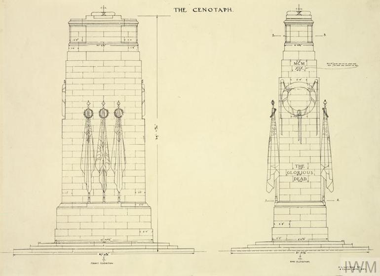 The original design for The Cenotaph monument in Whitehall, London. Photo Credit: © Imperial War Museum. 
