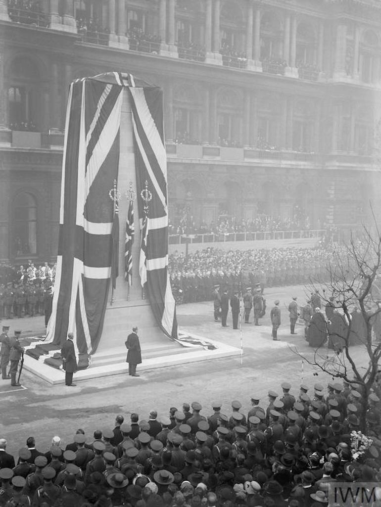 unveiling of the permanent Cenotaph in London at Whitehall, by King George V, 11 November 1920. Photo Credit: © Imperial War Museum. 