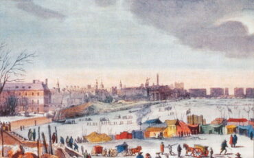 Frost Fair on the River Thames near the Temple Stairs. by Thomas Wijck. Photo Credit: © Public Domain via Wikimedia Commons.