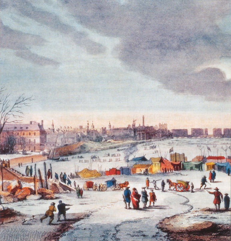 Frost Fair on the River Thames near the Temple Stairs. by Thomas Wijck. Photo Credit: © Public Domain via Wikimedia Commons.