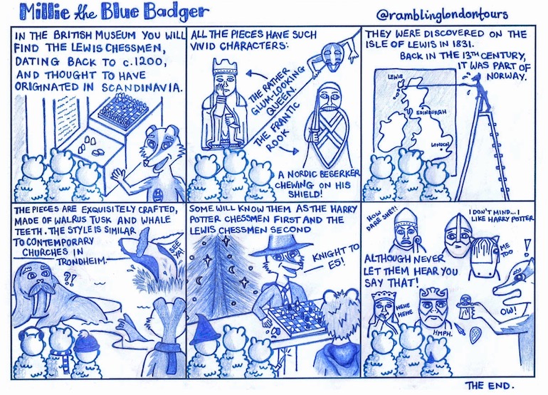 Millie the Blue Badger - Lewis Chessmen Cartoon. Photo Credit: © Amber Tallon.