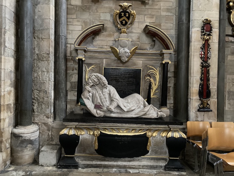 Quack doctor Lionel Lockyer 1600-1672 on the Southwark Cathedral tomb he designed for himself. Photo Credit: © Rick Jones.