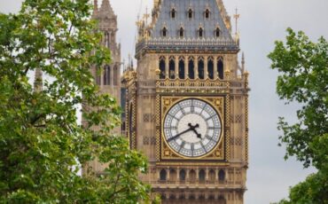 Close up view of the clock on Big Ben from Hungerford Bridge and Golden Jubilee Bridges. Photo Credit: © Ursula Petula Barzey.