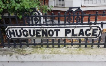 Huguenot Place sign in Wandsworth area of London. Photo Credit: © Christopher Hayden.