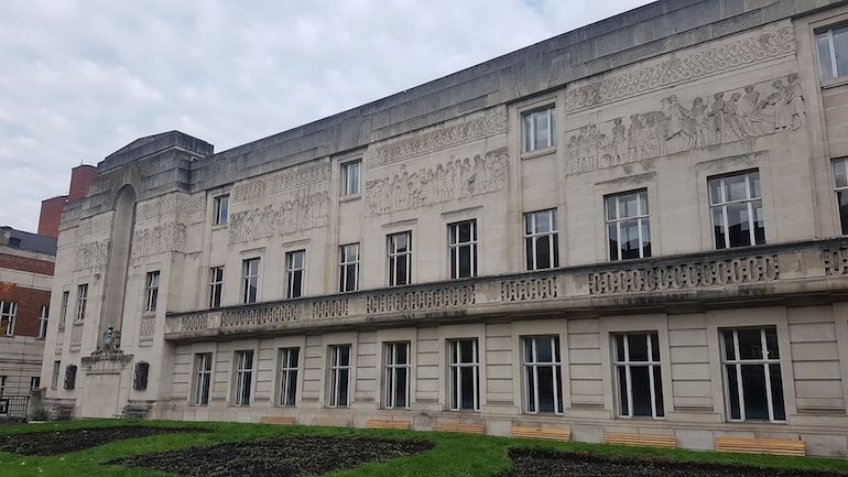 View of Wandsworth Town Hall with friezes on side of the building. View of Wandsworth Town Hall with friezes on side of the building. Photo Credit: © Christopher Hayden.