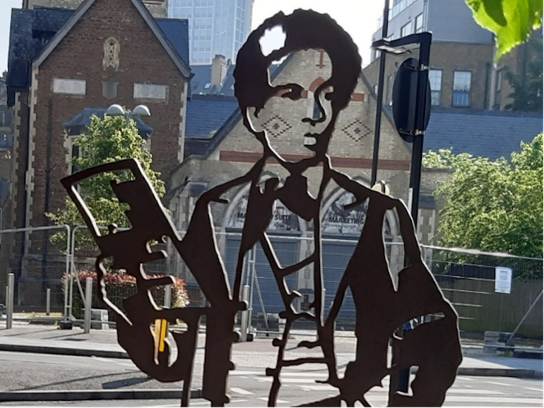 Life-size metal sculpture of Samuel Coleridge Taylor on Charles Street in Croydon, London. Photo Credit: © Angela Morgan.