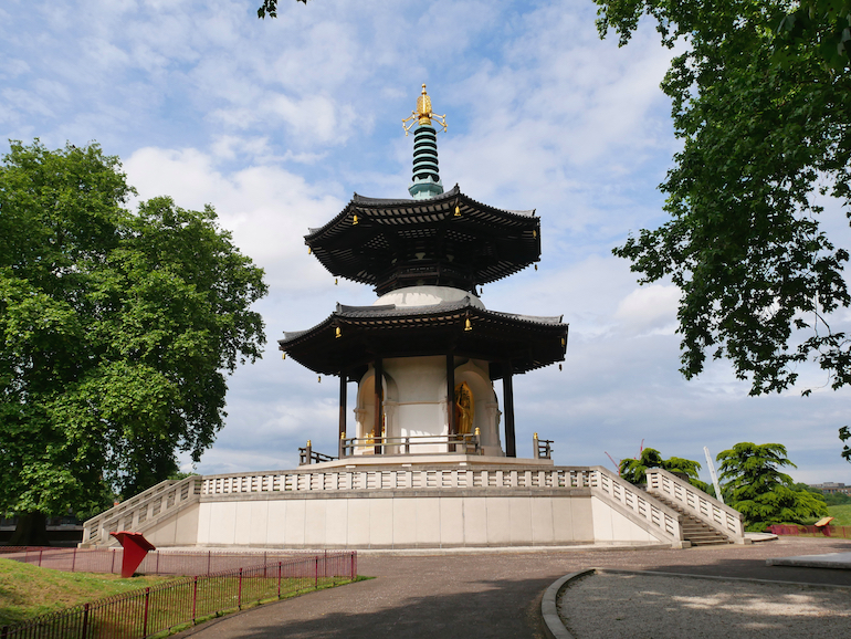 A view of the Battersea Park pagoda from the southwest. Photo Credit: © Doyle of London via Wikimedia Commons.