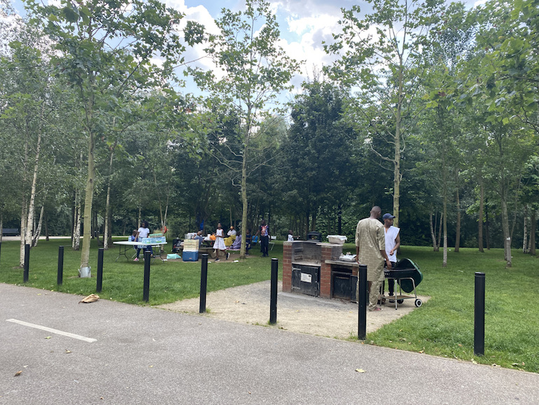 BBQ area at Queen Elizabeth Olympic Park in London. Photo Credit: © Sarah Woods. 